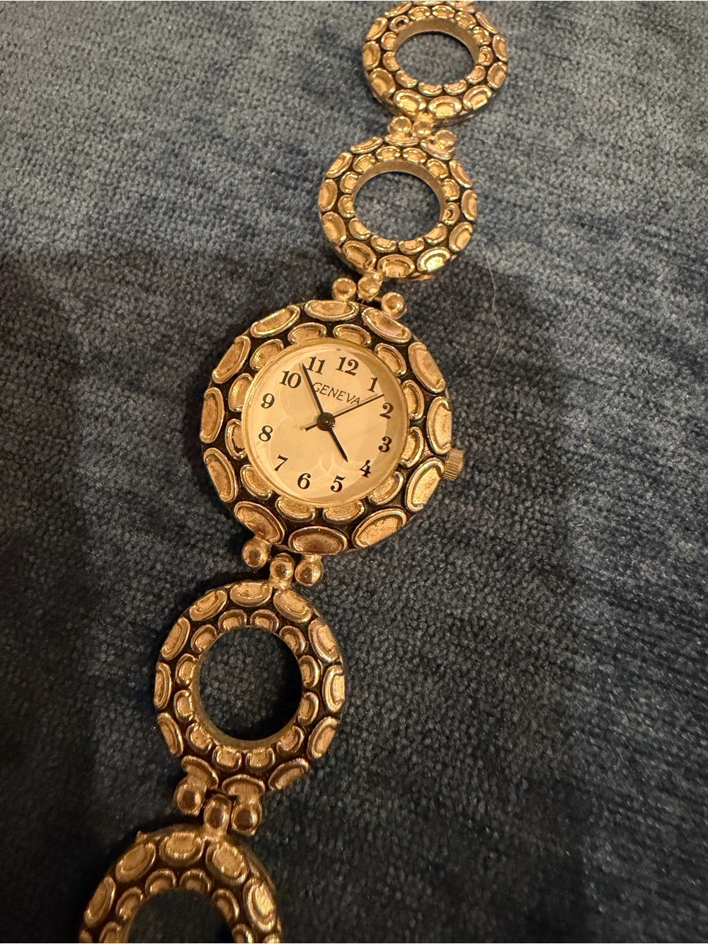 Geneva Silver-Tone Statement Watch โ Circular Link Bracelet with Toggle Clasp